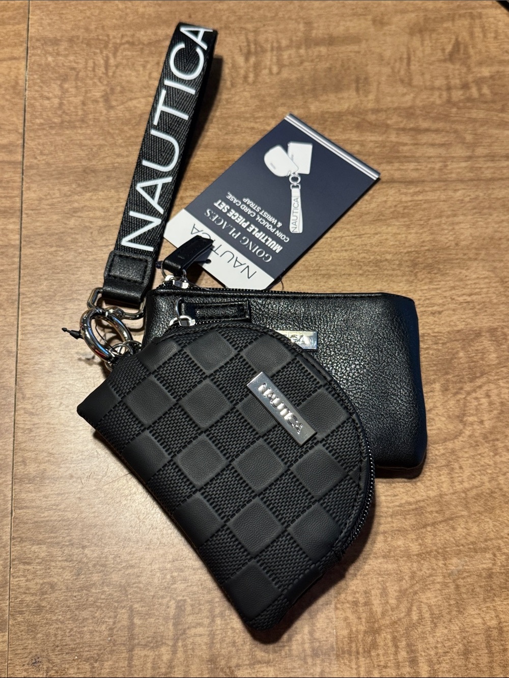 Nautica Black Wristlet Key Pouch & Coin Case Duo